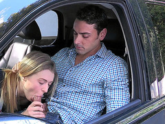Young girl Natalia Starr blowing cock in the car